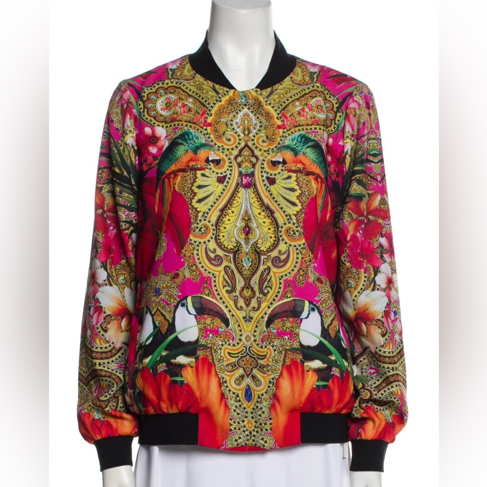 TED BAKER Colorful Vibrant Bomber Jacket Toucan Rainforest Zip Up Med-Large sz10